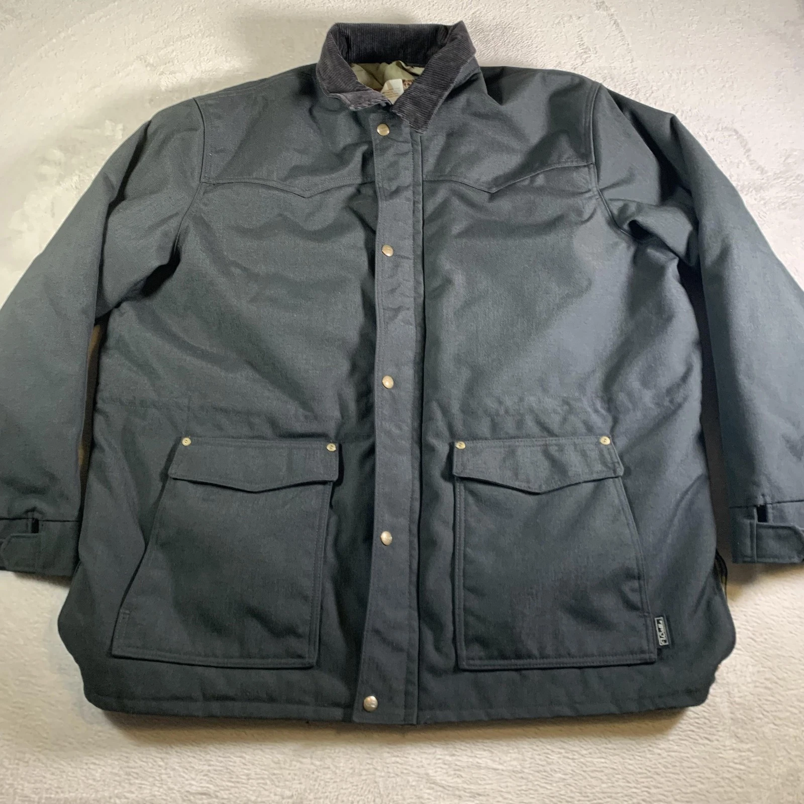 VTG Walls Coat Mens 2XL Black Nylon Insulated Work Parka Jacket Corduroy Collar