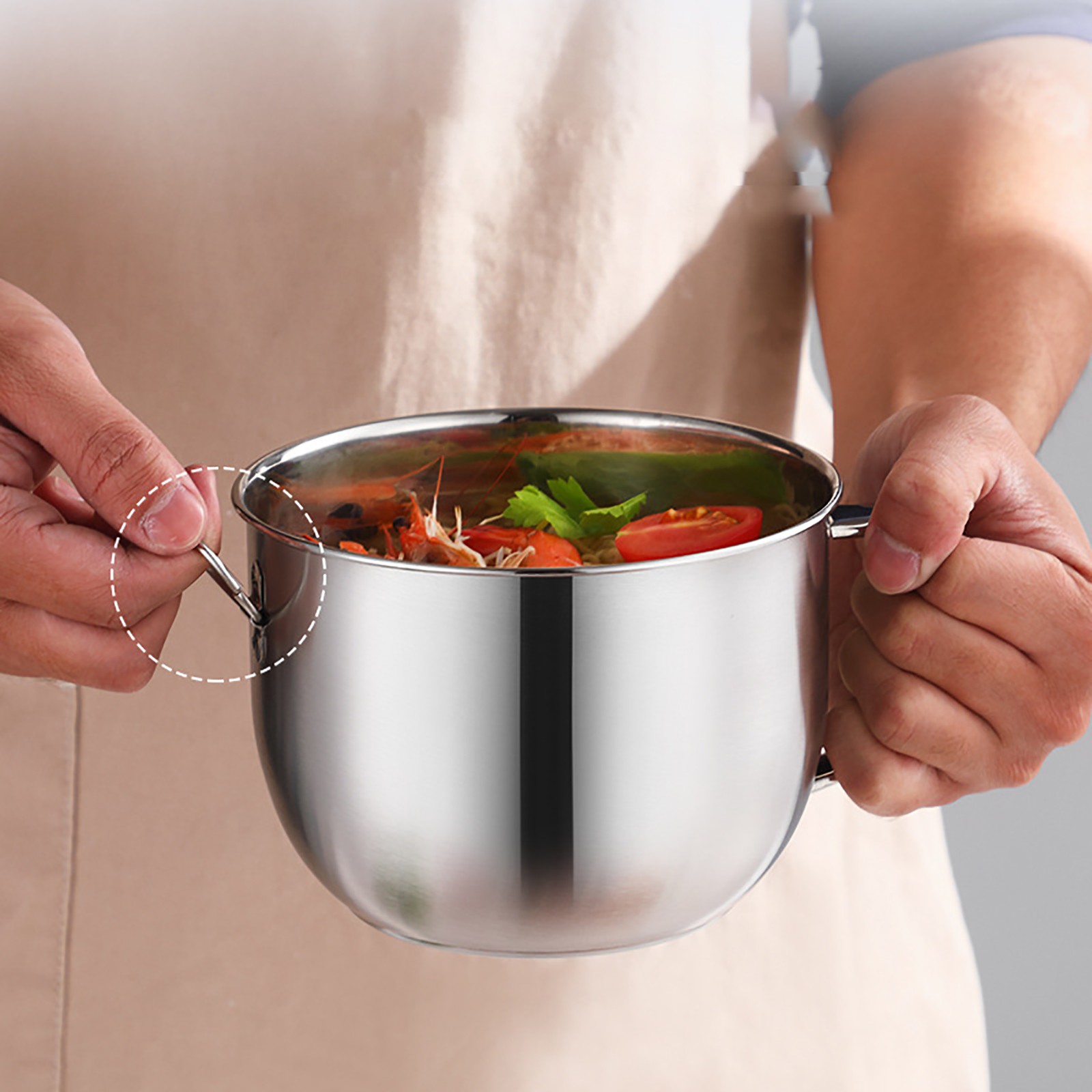 304 Food Grade Stainless Steel Noodle Rice Bowl With Handle Noodle Bowl.