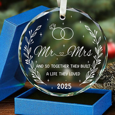 First Christmas Married Ornament 2025 - Mr and Mrs Sign Wedding Gifts for Couple