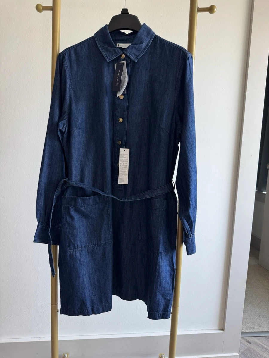 denim shirt dress ebay Velvet Heart Women's S Denim Shirt Dress 3/4 Sleeve Button Up Collar Pockets New