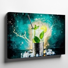 Vibrant Mojito Cocktail Glass, Adorned With Intricate Silver Patterns Wall Art