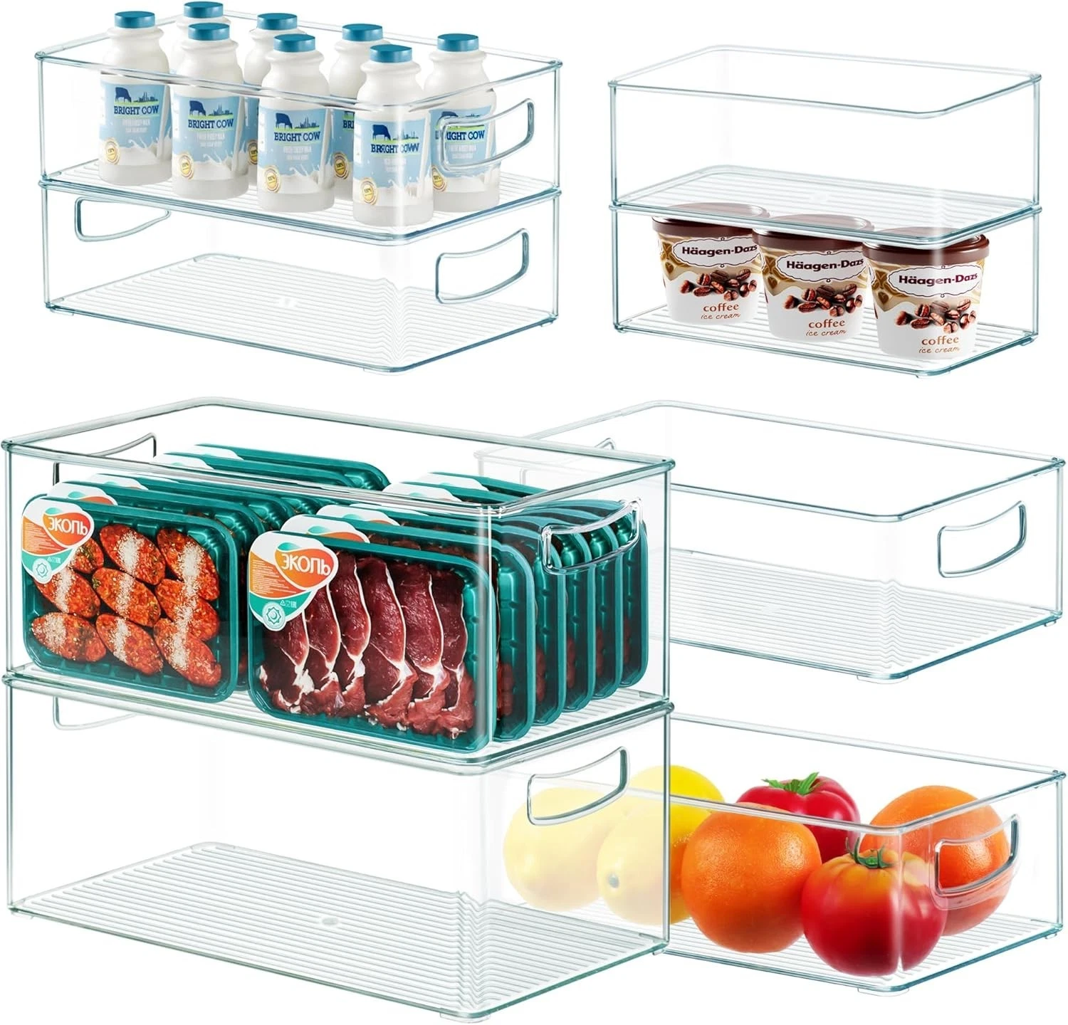 8 PACK Freezer Organizer Bins Fridge Organizer Stackable Storage Bins