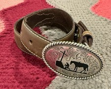 Nocona Belt Co Kids Youth Belt Genuine Leather Cross Belt Buckle Size 24