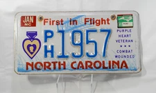 Purple Heart Veteran Combat Wounded NC North Carolina License Plate 1957 Jan.-98