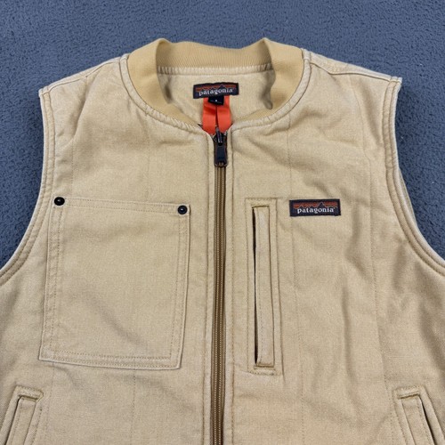 Patagonia Vest Mens Small Tan Canvas Insulated Workwear FA21 Recycled Cotton - Picture 2 of 9