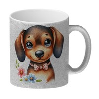 Dackel Mit Schleife Glitzer-Kaffeebecher