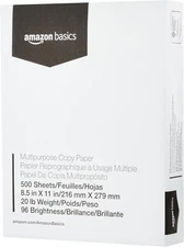Amazon Basics Multipurpose Copy Printer Paper, 8.5 x 11 Inches , 20 lb, 1 Ream, 