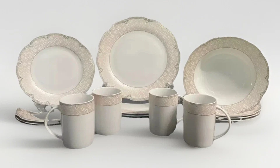 Juego de cena de porcelana Imperial "Sandra" color rosa/dorado con tazas para 4 personas Foto 2 de 4