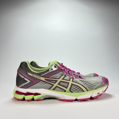 ASICS GT-1000 4 Grey Green Pink Lace Up Running Shoes T5A7N Women's Size 9.5