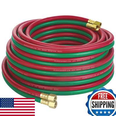 Hromee Oxygen Acetylene Hose 1/4-Inch × 50 Feet with 9/16''-18 B fittings Welding
