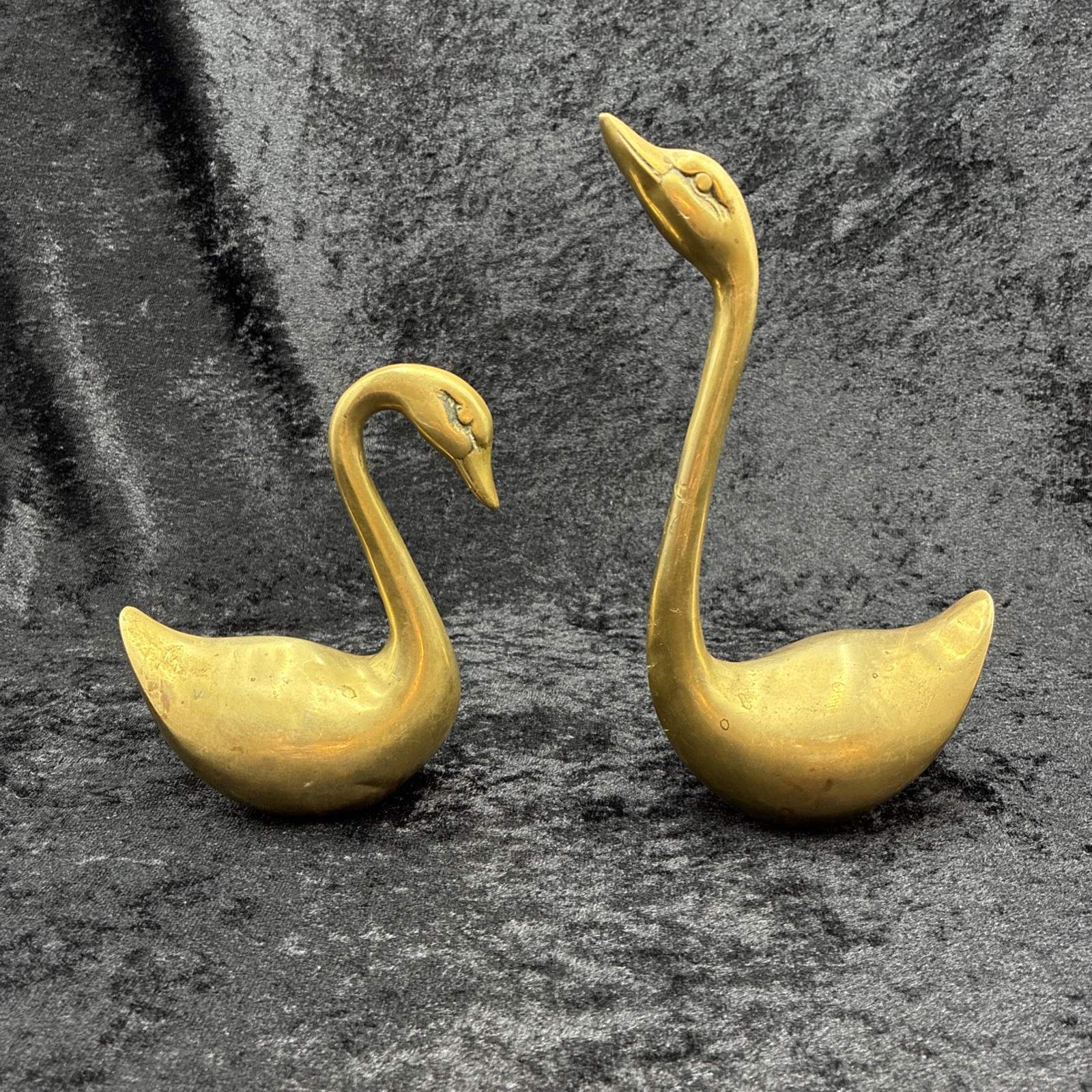 Vintage Brass Swan Figurine Set Mid-Century MCM Decor Statue Cottagecore Grandma