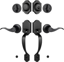 Matte Black Double Front Door Handle Set with Deadbolt  Dummy Lock