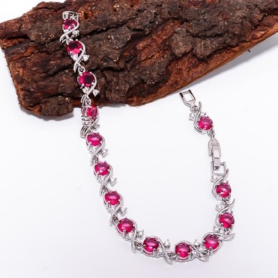 Pink Tourmaline 925 Sterling Silver Adjustable Bracelet 7-8'' B129621