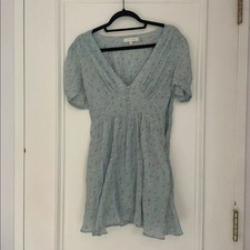 LoveShackFancy Cora Floral Print Puff Sleeve Button-Up Top Silk Mini-Dress XS