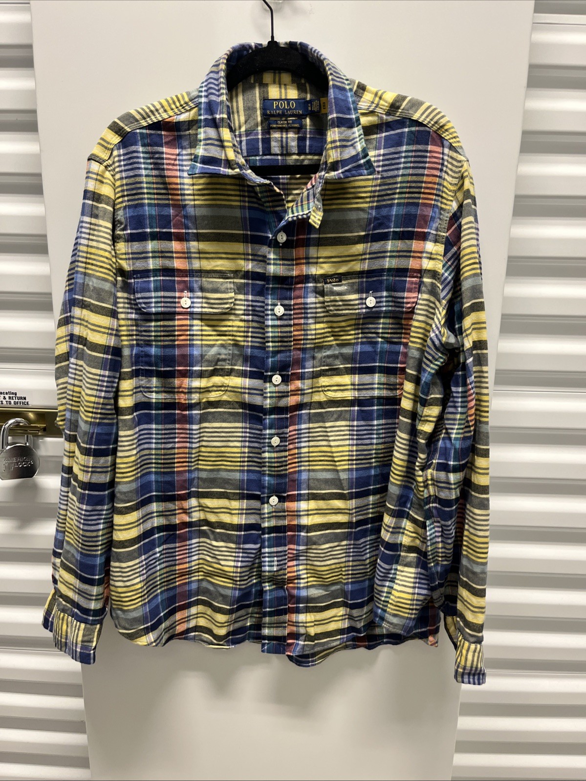 Polo Ralph Lauren Mens Xl Performance Flannel Yellow Plaid Classic Fit