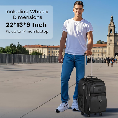 Rolling Backpack with 4 Wheels, 17 Inch Roller Travel Laptop Backpack for  Women | eBay
