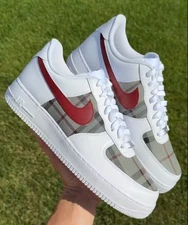 Air Force 1s Plaid with Custom Red Swoosh – Designer-Inspired Edition 2.0