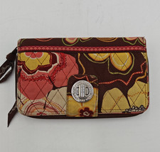 Vera Bradley BROWN Turn Lock Wallet Floral Zip Around Cash and Cards Zippers