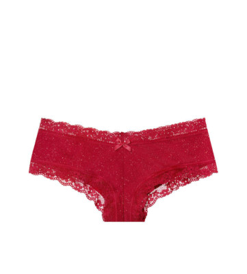 Victoria's Secret Very Sexy Lace-Trim Glitter Cheeky Panty Deep Red