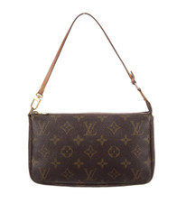 Louis Vuitton LV Monogram Pochette Brown Leather Gold Hardware Leather Strap