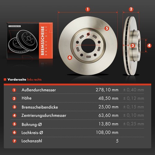 Discos de freno delanteros Ø278 mm ventilados para Ford C-Max Focus II Volvo C30 S40 II V50 - Imagen 6 de 8