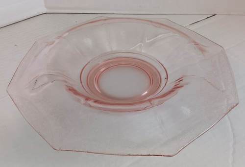 Etched Pink Depression Glass Rolled Edge Console Octagonal Bowl FREE SHIPPING