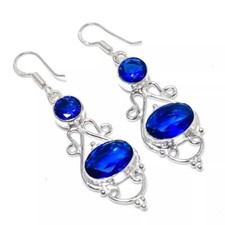 Orecchini in argento sterling 925 fatti a mano con pietre preziose zaffiro gioielli per lei 2,10"