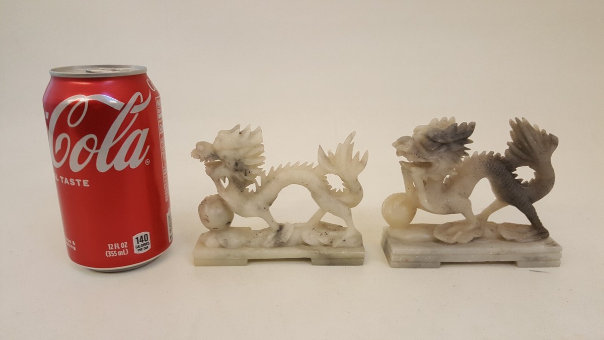2 gray Chinese carved soapstone dragon sculptures | eBay
