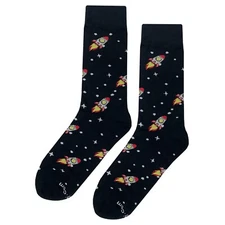 NWT Rocket Ship Dress Socks Novelty Men 8-12 Black Crazy Fun Sockfly
