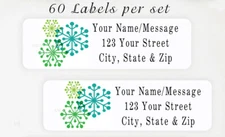 60 Personalized Return Address Labels 2/3" x 1 3/4"-   Teal Green Snowflakes
