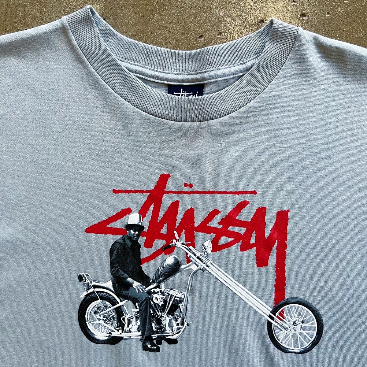Vintage Stussy T Shirt Mens Large Y2K Big Graphic Biker Print 8 Ball Tribe 2000s