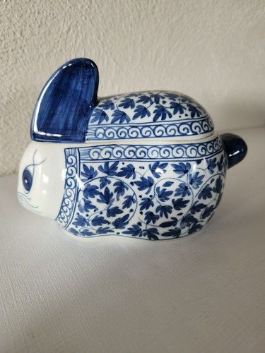 Vintage Porcelain Blue/White Rabbit Trinket Box Hand Painted in Thailand - Picture 9 of 17