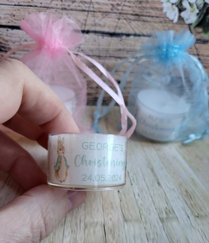 Personalised TEALIGHT Christening Baptism Peter Rabbit favours - Picture 3 of 13