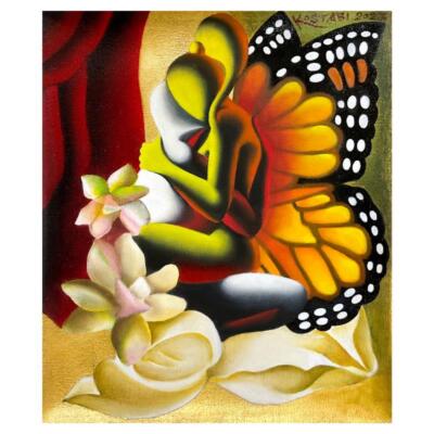 Mark Kostabi ''Gilded Crimson Passion'' signed original painting canvas art