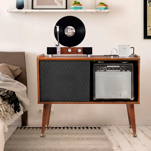 Large Record Player Stand with Charging Station, Vinyl Record Storage Cabinet wi - Picture 2 of 7