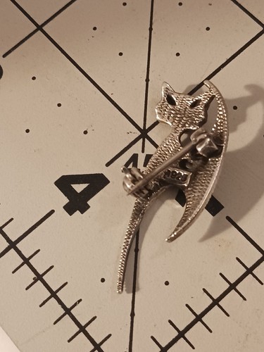 ART DECO VINTAGE STERLING Silver 925 marcasite onyx cat pin brooch CUTE CAT! - Picture 6 of 9
