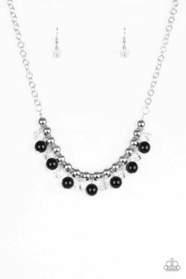 Necklace Short Black Clear Beads Power Trip Paparazzi Vintage Rare Silver Chain
