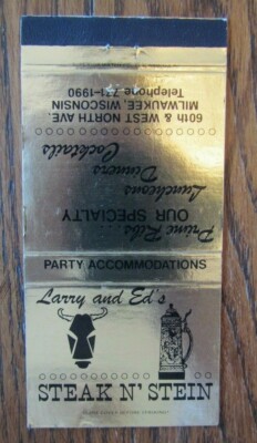 MILWAUKEE, WISCONSIN: STEAK N' STEIN RESTAURANT MATCHBOOK MATCHCOVER -E