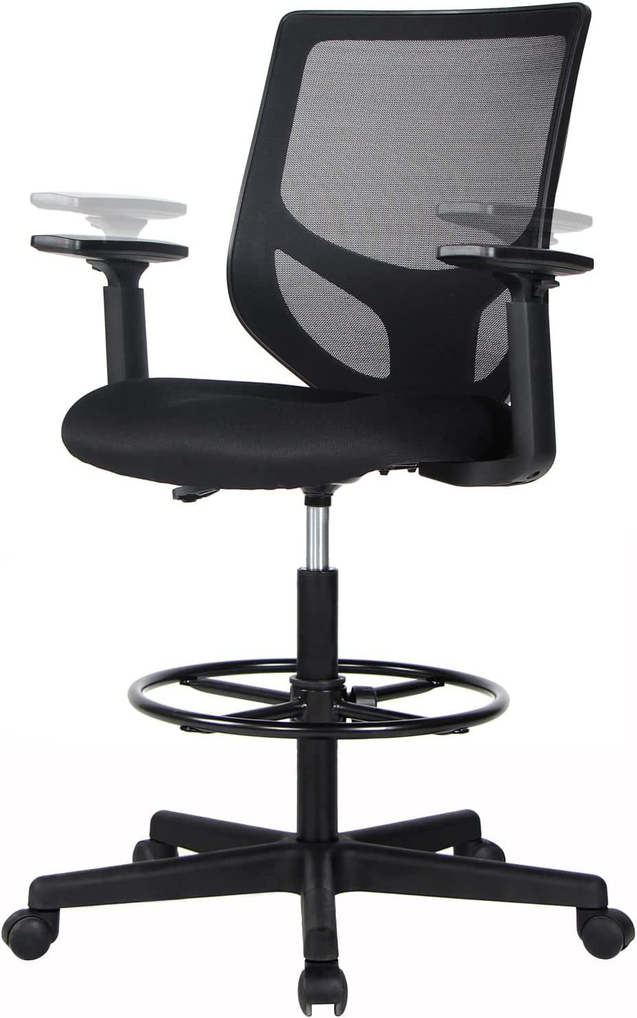 Tall Armrests, Counter Height Standing Desk, Mid Back Mesh Office Drafting