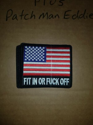BIKER PATCH Funny Patch ''FIT IN OR F**K OFF'' - 2.5x2.5 inch NEW NICE