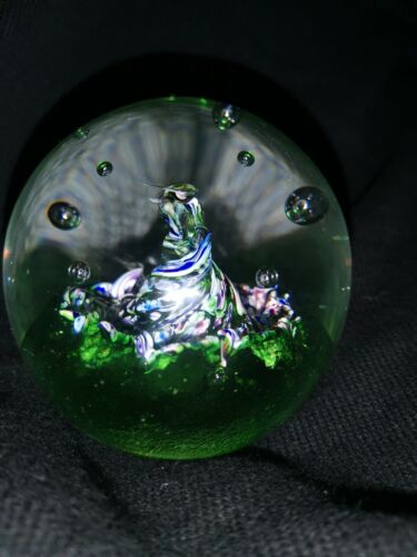 Vintage Caithness &#039;Myriad&#039; Paperweight - Scotland Art Glass - Green Multi Swirl