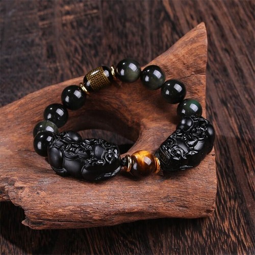 Good Feng Shui Black Obsidian Pixiu Bead Bracelet Wealth Chain Jewelry Gift - Picture 8 of 8