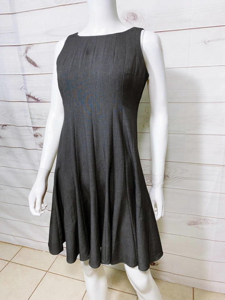 Calvin Klein Womens Fit & Flare Dress Size 4P Gray Lined Sleeveless Back Zip - Image 3 of 4