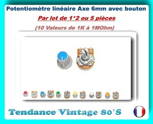 *** LOT DE 1*2*5 OU 10 BOUTONS POTENTIOMETRES PLAST.COULEURS// 6MM ***