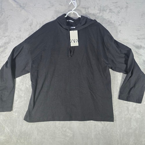 Zara Black Hoodie Long Sleeve Pullover Drawstring Casual Mens Size L