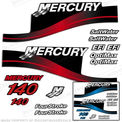 Kit de calcomanías fueraborda Mercury 140 hp 140 azul o rojo 99-04 todos los modelos disponibles - Imagen 1 de 7