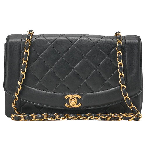 Chanel Matelasse Diana Flap 25cm Chain Shoulder Lambskin Black Bag r0_0604