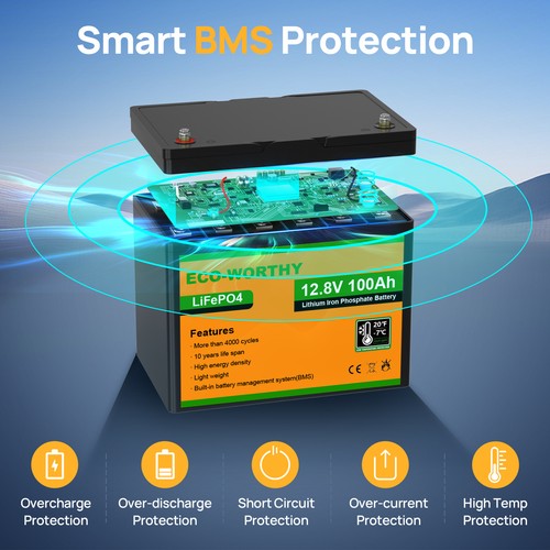 12V 100AH 280AH Lithium LiFePO4 Battery with 10A 20A Battery Charger Motorhome - Picture 14 of 40
