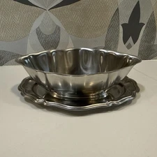 Letang & Remy Stainless Gravy Boat Attached Underplate VTG Inox France