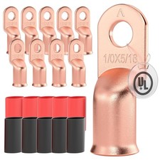 AIRIC 10 PCS UL Listed 1/0 AWG - 5/16" Battery Cable Lugs, Heat Shrink Ring Term